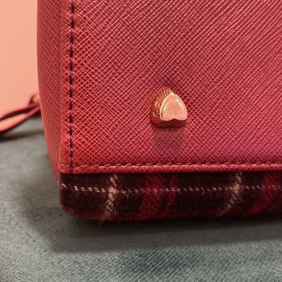 EUC RARE Samantha Vega Fulfilled Love Burgundy Tartan Plaid Crossbody Handbag. - Picture 14 of 17
